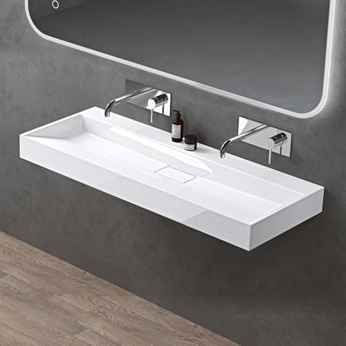 doporro Waschbecken Aufsatzwaschbecken Hängewaschbecken Waschtisch Mineralguss-Waschbecken Colossum19 ohne Armaturloch weiß matt inkl. Ablaufgarnitur