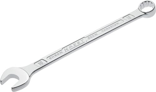 HAZET: Ring-Maulschlüssel 600N-16 verchromt | Ringschlüsselkopf 15° abgewinkelt - Abtrieb: Außen Doppel-Sechskant, Schlüsselweite: 16 mm, Schaft mit extra stabilem HAZET Doppel-T-Profil