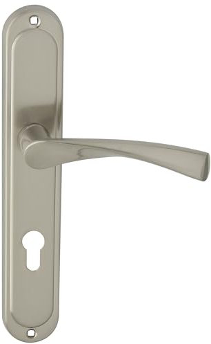 domino Türgriff Drückergarnitur Zimmer, Türklinke Aluminiuml L-Form, Zimmertür PZ - Profilzylinder Set, Türbeschläge für Innerzimmer, Türdrückergarnitur Nickel ROMANA M9 Links & Rechts