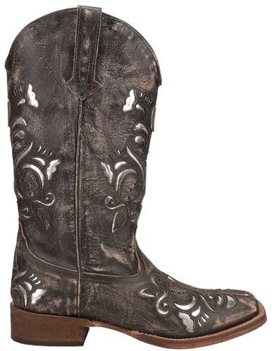 ROPER Laser Cut Metallic Underlay Boot Tan/Silver 9 M