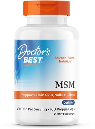 Doctor's Best MSM Supplement Capsules for Men & Women - Supports Hair, Skin, Nails, & Bone Health, Delivers Beneficial Sulfur with OptiMSM, Gluten Free, Non GMO - 180 Caps