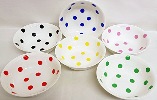 fromeuropewithlove Spots Bowls Set of 6 Fine Bone China Multi Colours Black Blue Green Pink Red Yellow Cereal Bowls Hand Decorated in the UK