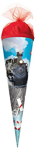 ROTH Geschenk-Schultüte klein Lokomotive 22 cm - rund Tüllverschluss - Zuckertüte Schulanfang Zug Eisenbahn