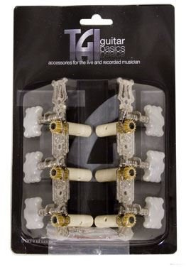 TGI Classical Guitar Machineheads/Tuners - Classical 3 in a Line - Lyra Style Design - Nickel