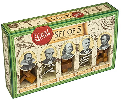 PROFESSOR PUZZL- Mind Set de 5 Casse-tête en Bois et métal inspiré des Grands Hommes de l'histoire, GM1124