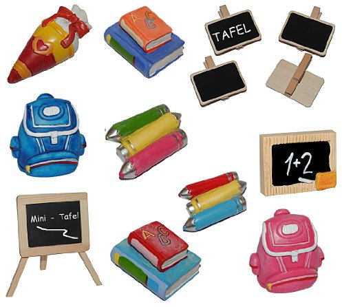 alles-meine.de GmbH 3-D Figur Bücher orange blau - Tischdeko aus Kunstharz zur Schuleinführung Einschulung Zuckertüte Schulanfang Deko
