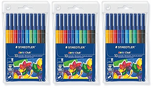 3 Packungen Staedtler 326 WP10 Noris Club Fasermaler, im Weichplastiketui, 3x 10 Stück