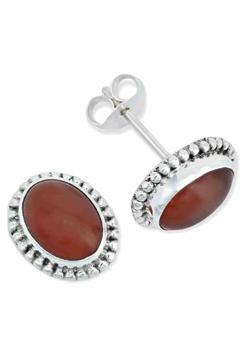Ohrstecker 925 Silber Karneol orange roter Stein Edelstein Ohrringe echt Silber Damen Sterling Silber Stecker Geschenk(MOS-017-16)