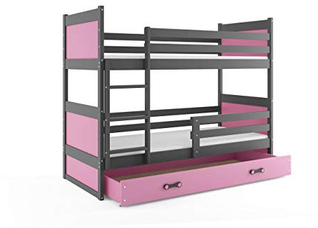 Interbeds Rico Kinderbett Etagenbett Massivholz Kinderbett inkl. Matratze + Lagerung + Farben + Größen 160x80, 190x80, 190x90, 200x90, Rosa, 200x90