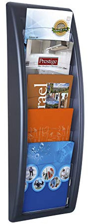 Fast Paper Quick Fit Literature Holder Wall-mount 5 x A5 Pockets W228xD95xH650mm Black Ref 4063.01
