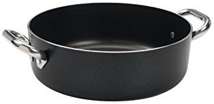 Pentole Agnelli ALSA106SS32 Alblack B-Crist Cm32 Casseruola Bassa con 2 Maniglie, Alluminio, Nero, 32 cm