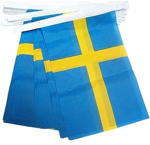 AZ FLAG Guirnalda 6 Metros, 20 Banderas de Suecia 21x15 cm, Bandera Sueca 15 x 21 cm - Banderines Suecos