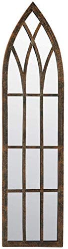 MirrorOutlet Metal Rustic Outdoor Garden Mirror- Gothic Arch Slimline Mirror 100 x 24 Brown