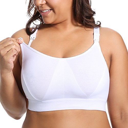 Gratlin Women's Nursing Bras Maternity Plus Size Breastfeeding Cotton Sleep Nursing Sports Bra White XXL