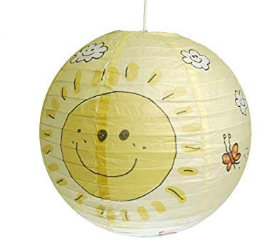 Papierlampe fürs Kinderzimmer - Lampenschirm mit SONNEN Motiv - Pendelleuchte mit Aufhängung