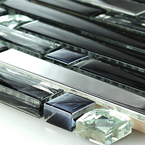 Glas Edelstahl Metall Mosaik Fliesen Matte Diamant Schwarz Silber Wand Dusche WC