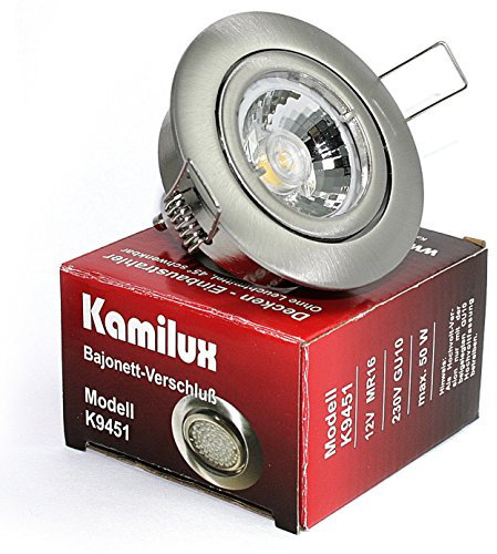 5er Set Einbaustrahler/Spot Bajo in Edelstahl-gebürstet, Halogen oder LED geeignet, inkl. GU10 Fassung und MR16 Fassung, 12Volt oder 230V, ohne Leuchtmittel