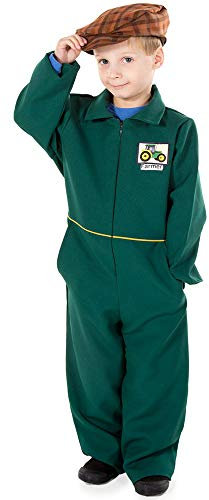 PRETEND TO BEE Farmer Dress Up Costume for Kids, Overalls and Tweed Flat Cap, Green, 3-5 Years