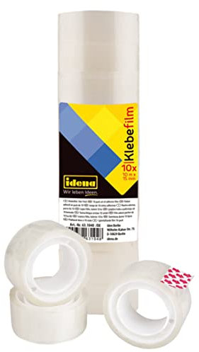 Idena 631040 - Pellicola adesiva, 10 pezzi 15 mm x 10 m, trasparente