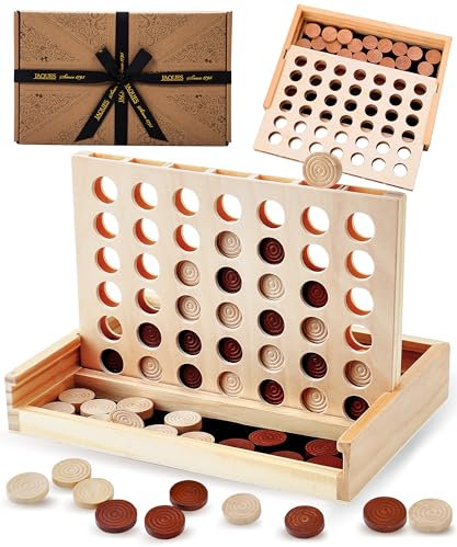 Jaques of London Luxury Score 4 in a Row Game | Wooden Travel Games for Adults and Kids | Wooden Games for all The Family | Since 1795