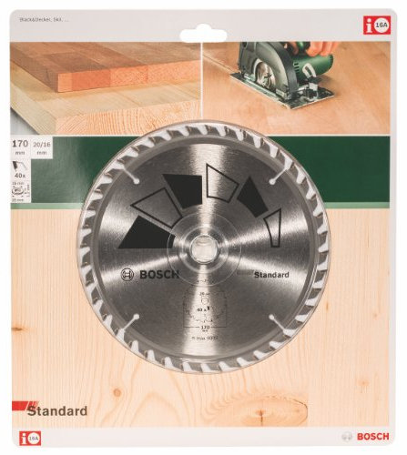 Bosch 1x Lame de Scie Circulaire Standard (pour Bois, Ø 170 x 2.2/1.5 x 20/16 mm, 40 Dents, ATB, avec 1x Bague de Réduction 16 mm, Accessoire Scie Circulaire)