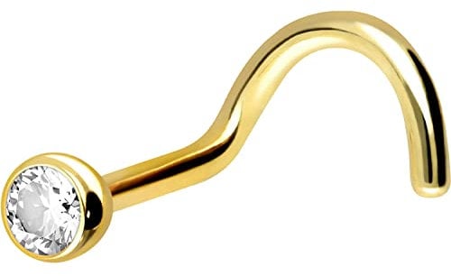 PIERCINGLINE 750er GOLD Nasenpiercing Spirale 18 KARAT 2,2 mm KRISTALL Piercing Nase Stecker Gelbgold