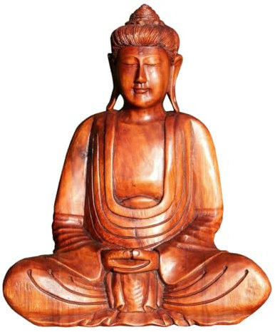 Wogeka - Super schöner 30 cm Thailand Buddha Meditation - Handarbeit aus Holz geschnitzt als besondere Geschenk-Idee für Asien-Fans zu Geburtstag, Weihnachten zur Deko Budda Feng Shui BMTHAI30