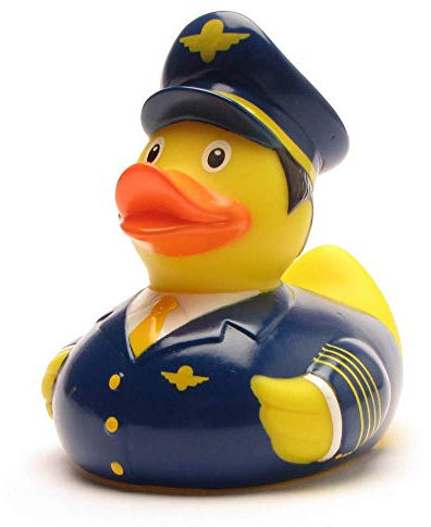 DUCKSHOP I Quietscheente Pilot I Badeente I L: 8,5 cm - Inkl. Badeenten-Schlüsselanhänger im Set
