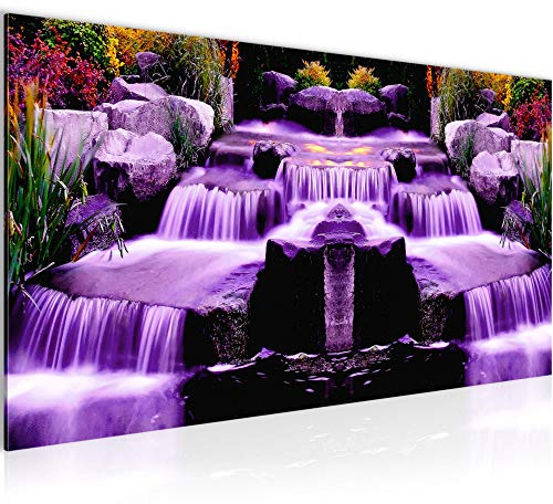 Runa Art Wandbild Wasserfall 1 Teilig 100 x 40 cm Modern Bild auf Vlies Leinwand Panorama Wasser Wohnzimmer Schlafzimmer Violett 501712b