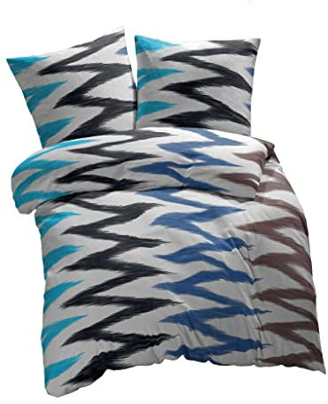 ETÉREA Microfaser Bettwäsche 140x200cm + 70x90cm - Ganzjahresbettwäsche Bettbezug Zick Zack - Bettwäsche Set mit Kissen 140x200cm Bettbezug + 70x90cm Kissenbezug Microfaser - OEKOTEX- Blau