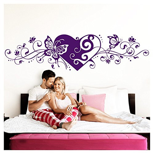 Grandora Wandtattoo Blumenranke Herz selbstklebend I violett 150 x 38 cm I Schlafzimmer Liebe Love Schmetterlinge Wandtatoo Wandaufkleber Wandsticker W642