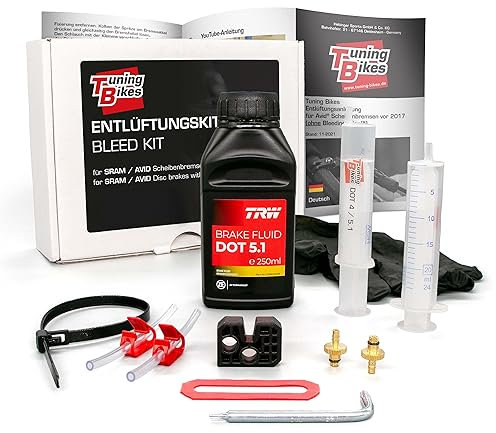 TB Entlüftungskit für SRAM/Avid hydraulische Scheibenbremsen - Service Kit inkl. DOT 5.1 Bremsflüssigkeit - Bleed Kit für Bremsen wie Avid Elixir SRAM Code etc.