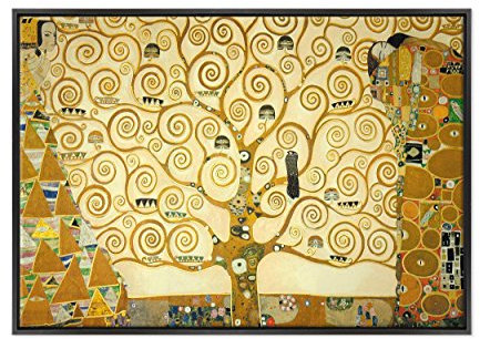 Gustav Klimt 199 Tableau sur toile encadrée, avec cadre, motif arbre de vie, art nouveau, style moderne, noir