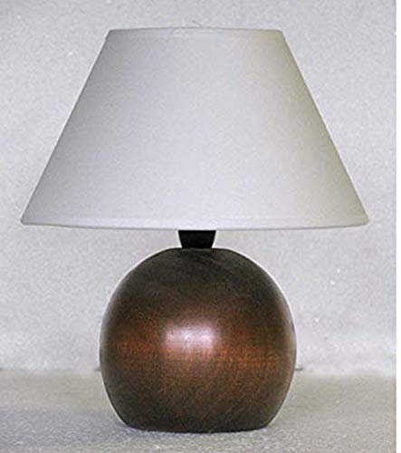 Lampada lumetto abat jour da comodino sfera in legno tornito con paralume; produzione propria, made in Italy (noce)