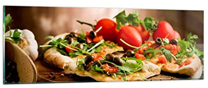 Panorama Bilder auf Glas Pizza Vegetarier Italien Essen Glasbild 90x30cm Wandbilder Dekoration Wohnzimmer Schlafzimmer Küche Klein Wanddeko Bild im Glas Wand Kunstdruck Art Modern GAB90x30-2540