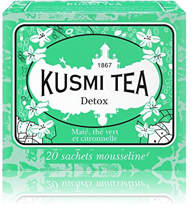 Kusmi Tea -Thé Detox - Mélange de Maté, Thé Vert, et Plantes Aromatisé Citron - À Déguster Chaud ou en Thé Glacé - Parfums Finement Acidulés - 20 Sachets Mousseline