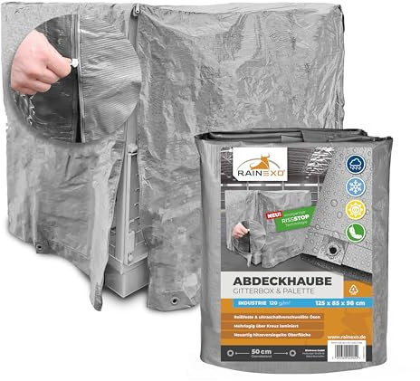 RAINEXO® Gitterbox & Paletten Abdeckhaube | Abdeckplane Transparent | 125 x 85 x 98 cm | Wasserdicht, Frost & UV-beständig