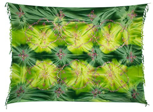 Ciffre Sarong Pareo Wickelrock Strandtuch Tuch Wickeltuch Handtuch Gratis Schnalle Schließe (Grün Pailletten Handwäsche)