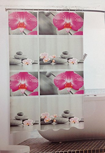 GMMH Duschvorhang Anti Schimmel Effekt Badewannenvorhang Wasserdicht inkl.12 Ringe (Orchideen)