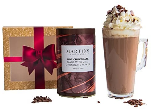 Martins Chocolatier Coffret cadeau de chocolat chaud | Fabriqué avec des copeaux de chocolat belge | Avec verre et guimauves