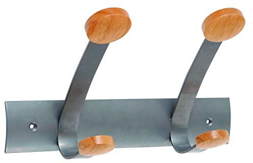 Alba - Patère Murale élégant - PMV2 - 2 Double Crochet - Métal et Bois Clair - Supporte jusqu'à 5kg par patère - Fixation avec Vis et Chevilles Fournies - Porte Manteau murale - Patère à Crochet