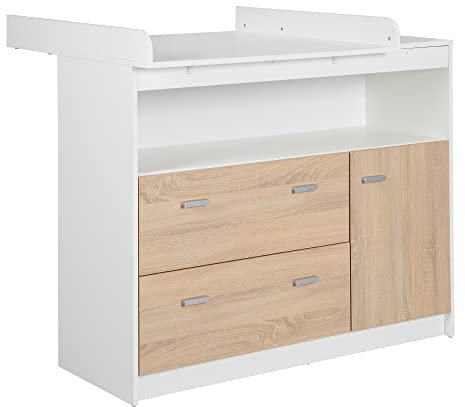 roba Wickelkommode mit Wickelansatz, 2 Schubladen, 1 Tür, 1 offenes Fach, weiß, Wickelhöhe: 90cm