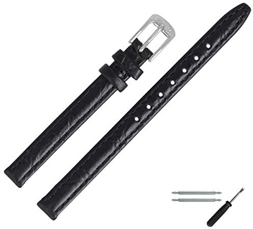 MARBURGER Uhrenarmband 8mm Leder Kroko (Caiman) Prägung Mit Naht - Werkzeug Montage Set 52908