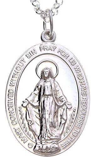 Alexander Castle Groß Solide 925 Sterling Silber Wundertätige Medaille Katholische Halskette - 30mm x 20mm Poliert Wundertätige Medaille mit 20 925 Sterling Silber Kette & Schmuck Geschenk-Box