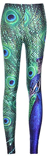 SaiDeng Damen Schlanke Passform Pfau Federmuster Stilvoll Yoga Hosen Leggings L