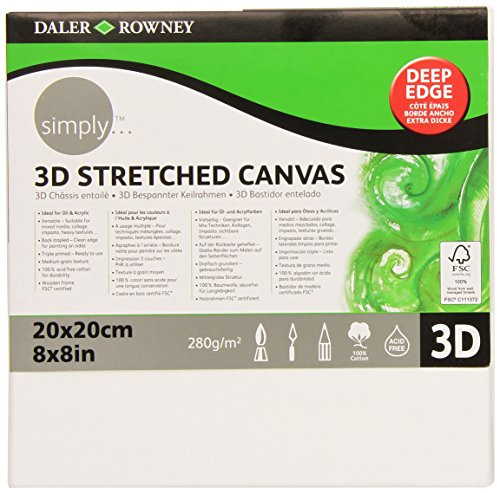 Daler-Rowney Simply 3D Canvas, Medium Grain, 250 gsm, 3D, 37mm Deep, 8 x 8in - approx. 20 x 20 cm, White