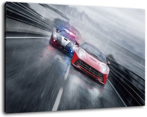 need for speed Format 100x70 cm Bild auf Leinwand, XXL riesige Bilder fertig gerahmt mit Keilrahmen, Kunstdruck auf Wandbild mit Rahmen