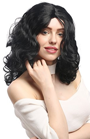 WIG ME UP - XR-010-P103 Perücke Damen Karneval Fasching lang Volumen Locken lockig Mittelscheitel Schwarz 50 cm