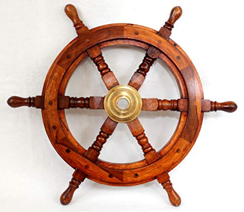 Deko Steuerrad aus Holz, massiv und schwer mit Messingnabe Ø ca. 48cm