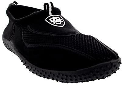 Womens Beach Pool Sea Swimming Toggle Slip On Aqua Water Socks Surf Shoes - Black - UK4/37 WS0010